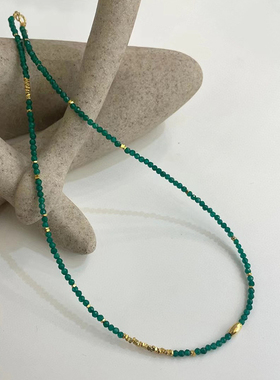 S925纯银绿玉髓碎银项链