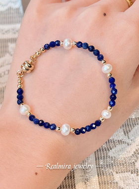 JINYU青金石天然珍珠手串手链