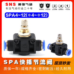 SNS神驰气动调节阀SPA-4管道节流阀气管快速接头可调8MM调速接头