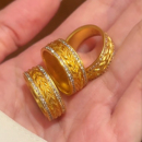 古法点钻麦穗戒指沙金錾刻仿黄金色岁岁时尚 镶钻中古对戒拉丝麦穗