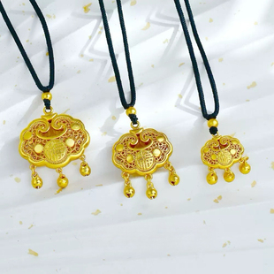 宝宝锁包儿童长命锁吊坠婴儿黄金色沙金项链宝宝毛衣链小孩假黄金