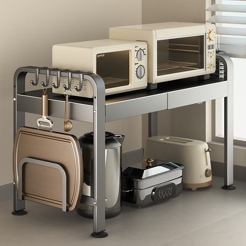 厨房台面微波炉专用置物架分层可伸缩多功能烤箱电饭煲一体置物架