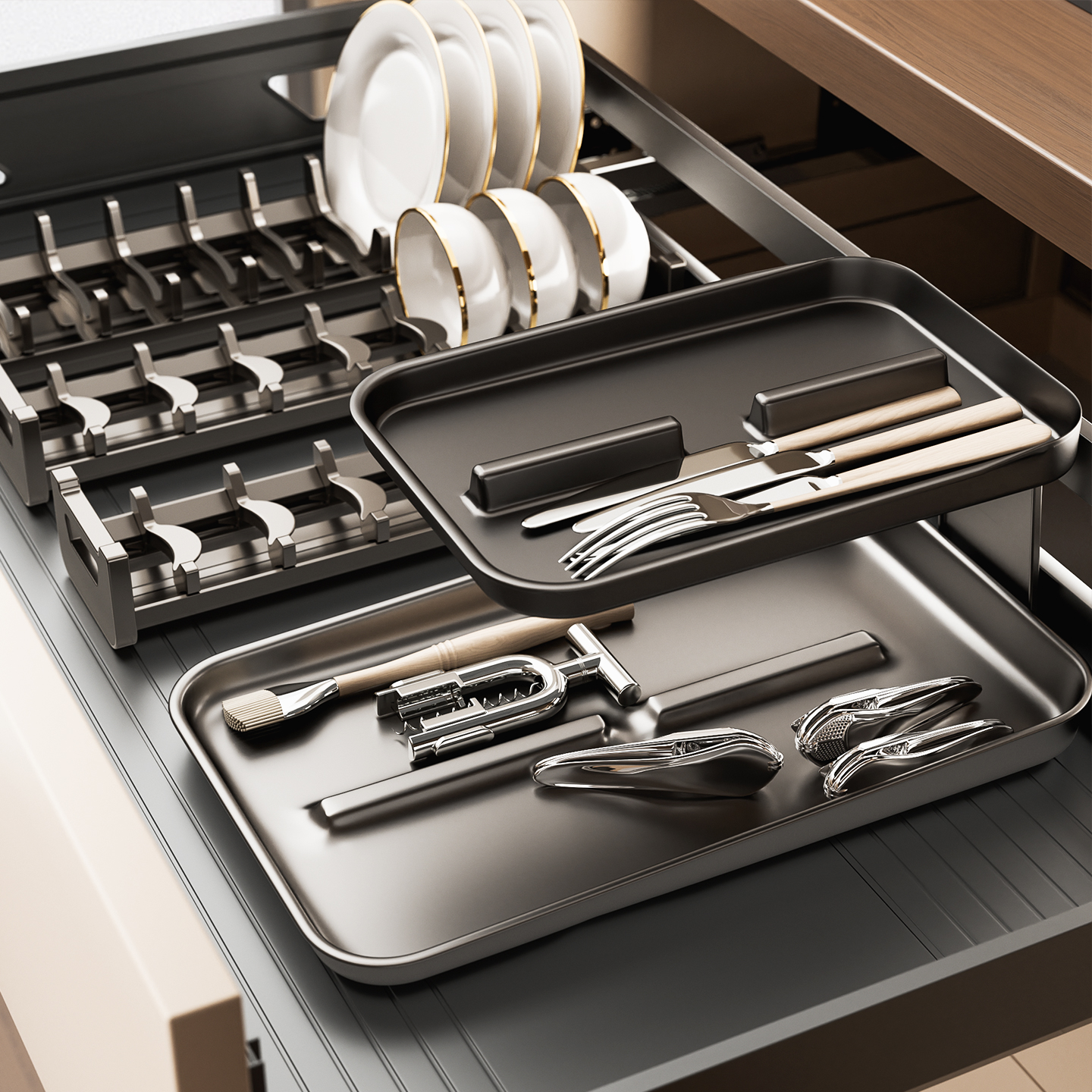 【专利升级】抽屉内置碗碟收纳架