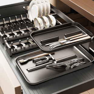 放抽屉里的碗架简易厨柜抽屉餐具收纳分隔异形盘子收纳分格整理架