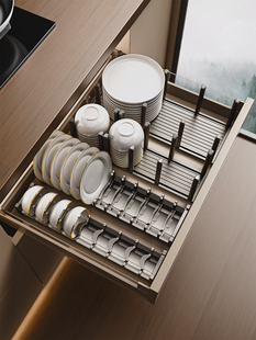 太空铝碗碟收纳架厨房抽屉内置柜内碗架沥水放碗碟子盘子置物架
