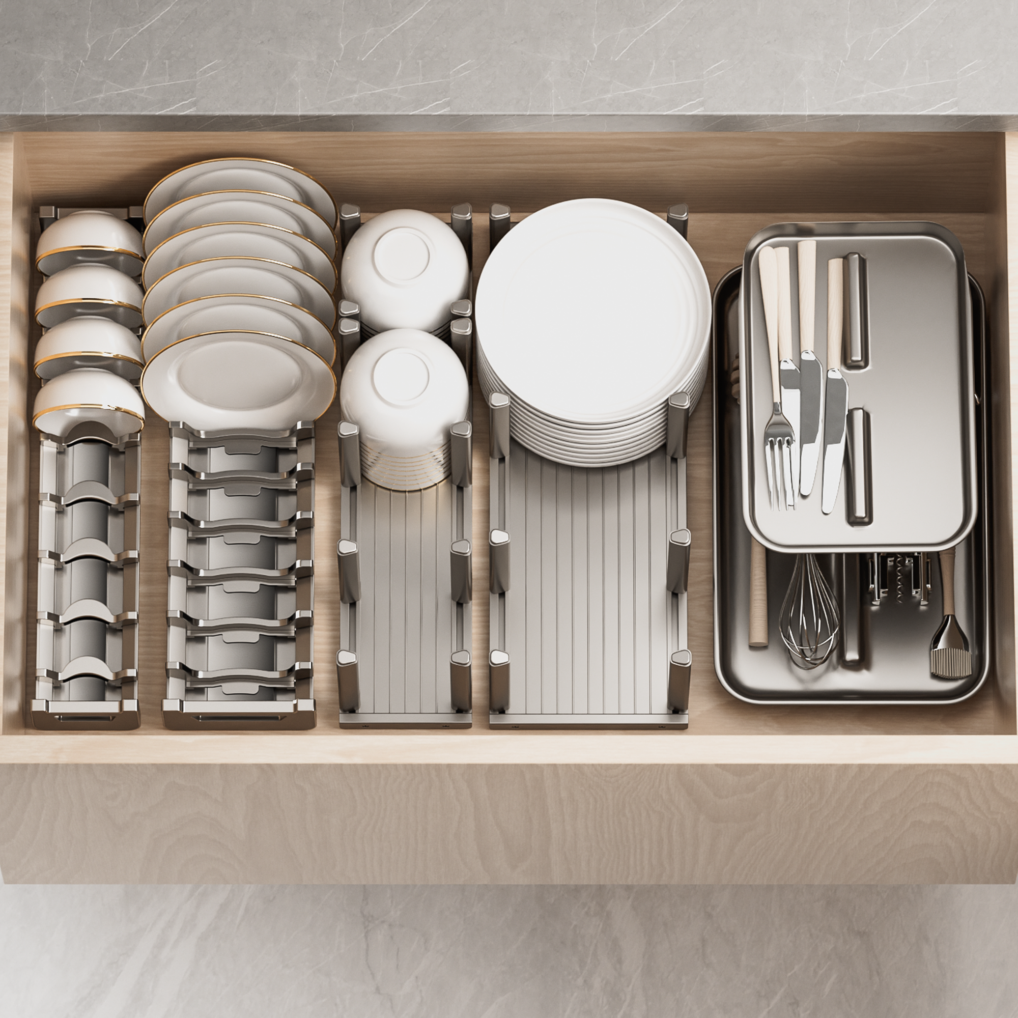 【专利升级】抽屉内置碗碟收纳架