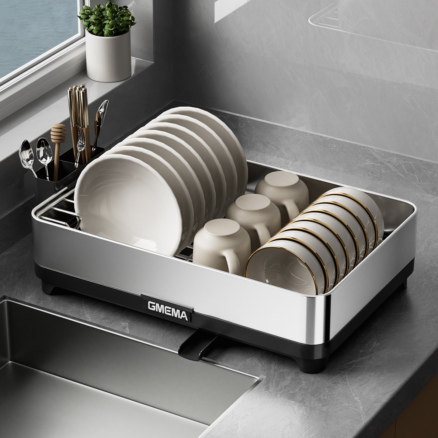 304不锈钢厨房碗碟收纳架碗盘水槽沥水架家用轻奢放碗汲水置物架