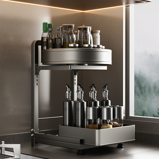 厨房旋转调料架调味品置物架双层家用三层放油盐酱醋的架子收纳