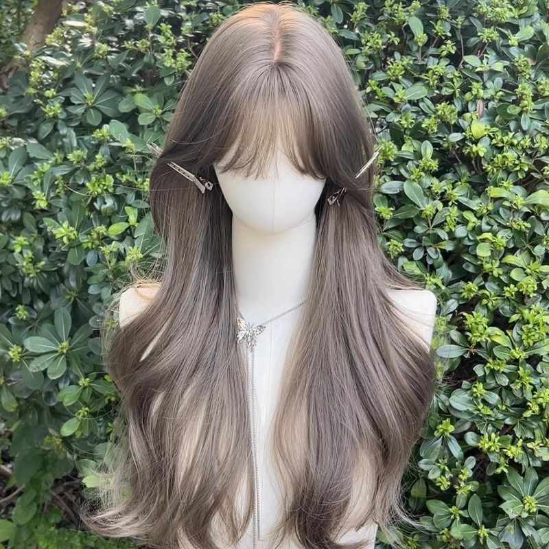 假发女薄荷灰棕长卷发齐刘海大波