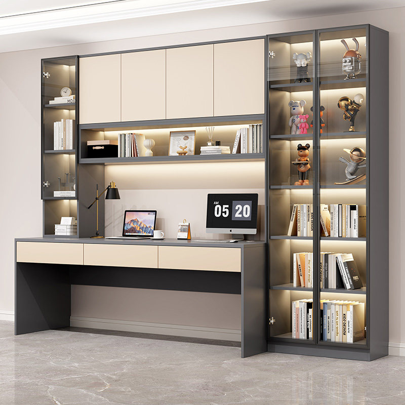 双人书桌书柜一体整墙实木电脑桌书架轻奢带玻璃门学生卧室学习桌,3C数码配件,USB多功能数码宝,淘宝优惠券,粉丝福利购,淘宝优惠卷