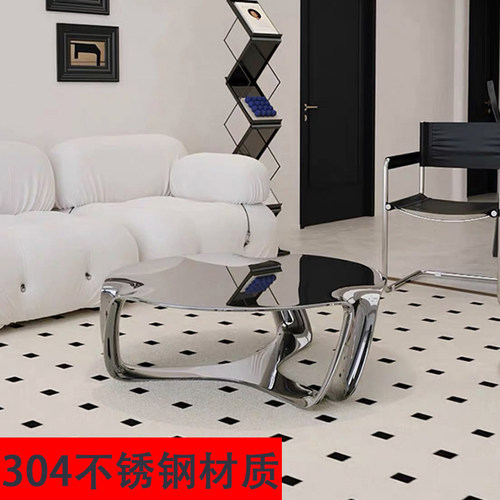 设计师爆款不锈钢镂空云朵茶几小户型家用样板房别墅异形电镀茶几