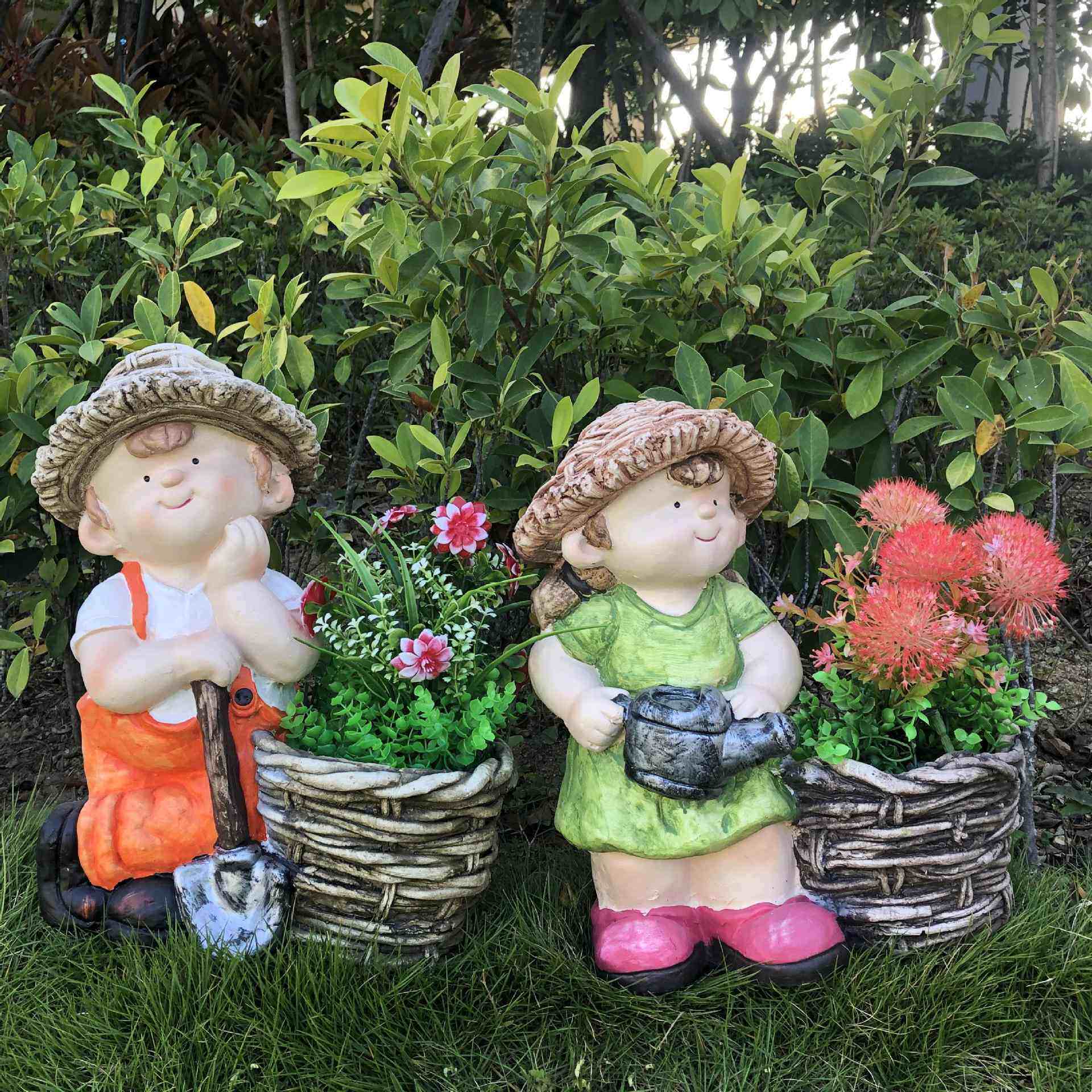 花园摆件卡通人物雕塑户外园林造景摆设盆栽花缸花盆庭院装饰小品