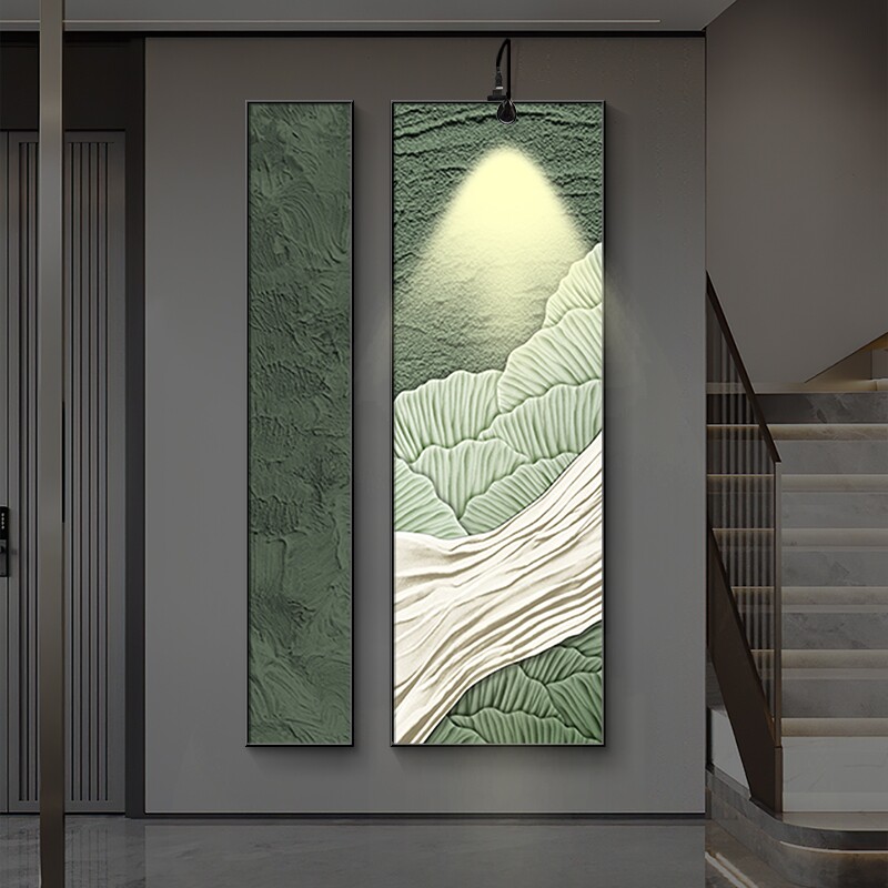 竖版二联组合入户走廊过道挂画温馨治愈现代简约晶瓷画玄关装饰画