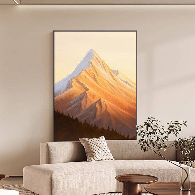 背有靠山客厅装饰画日照金山沙发背景墙落地画抽象肌理感玄关挂画图片