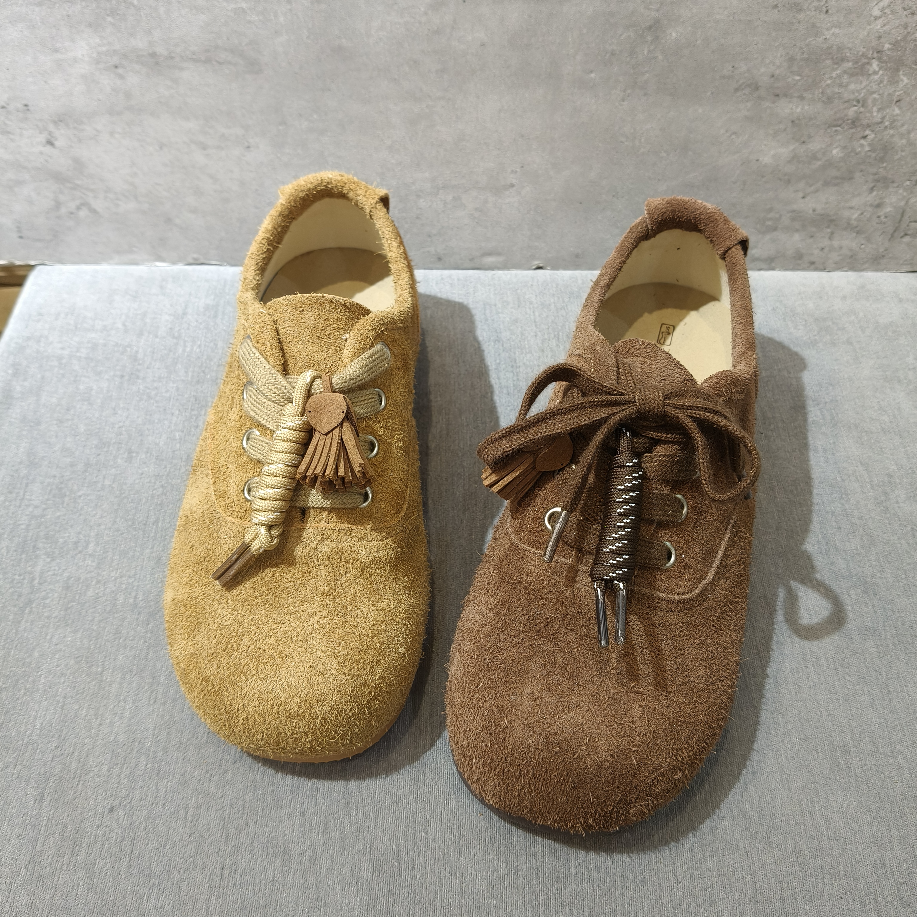 2025秋冬新款时尚百搭真皮勃肯鞋磨砂皮系带软底豆豆鞋平底单鞋