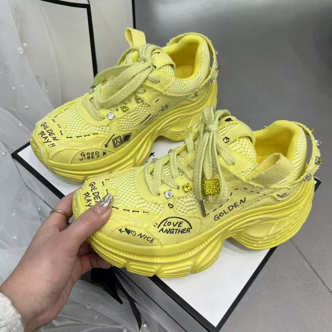 欧货重工水钻彩色老爹鞋厚底增高百搭老爹鞋女款流行舒适休闲鞋