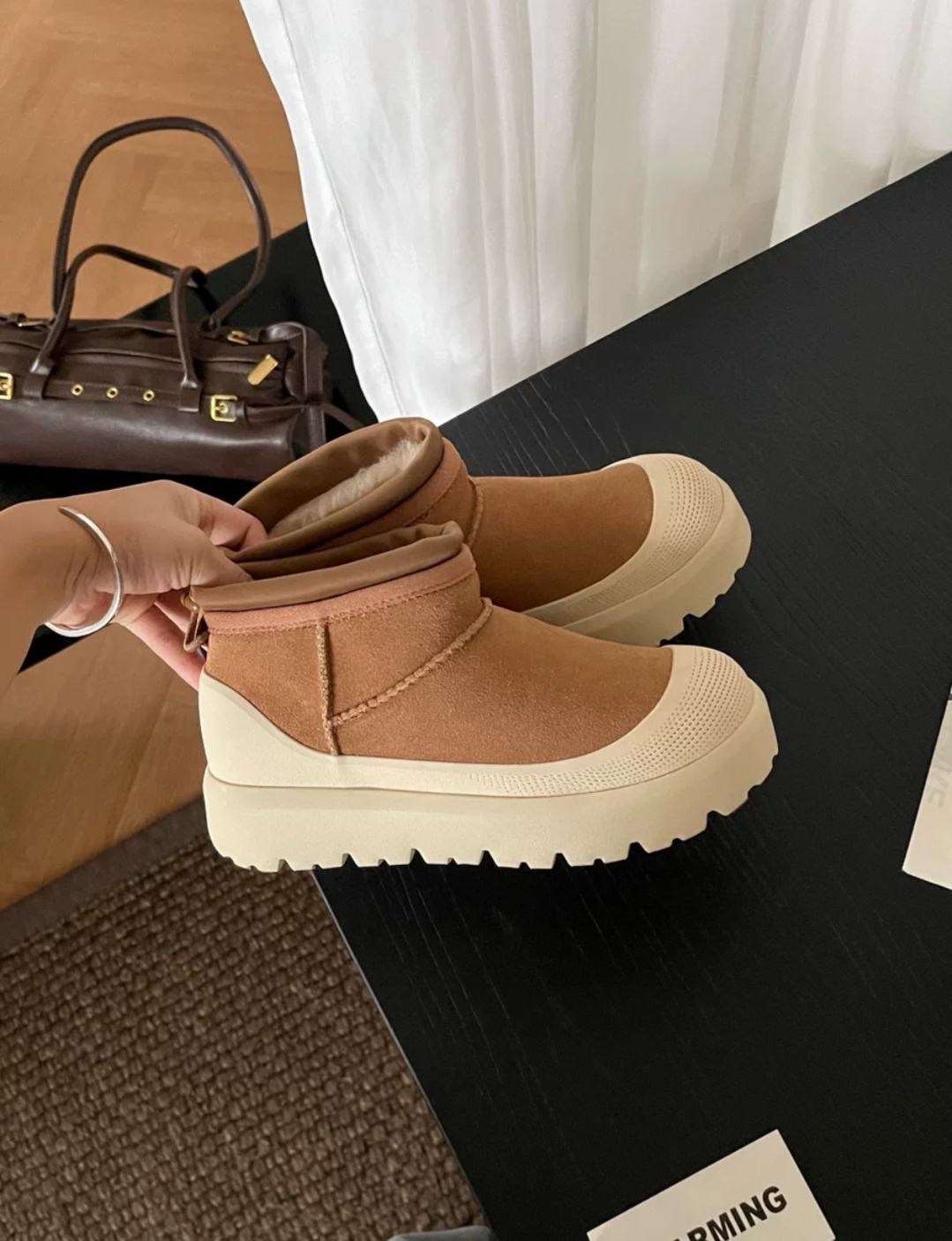 2025秋冬新款时尚潮鞋女真皮羊毛保暖厚底增高雪地靴男女同款棉鞋