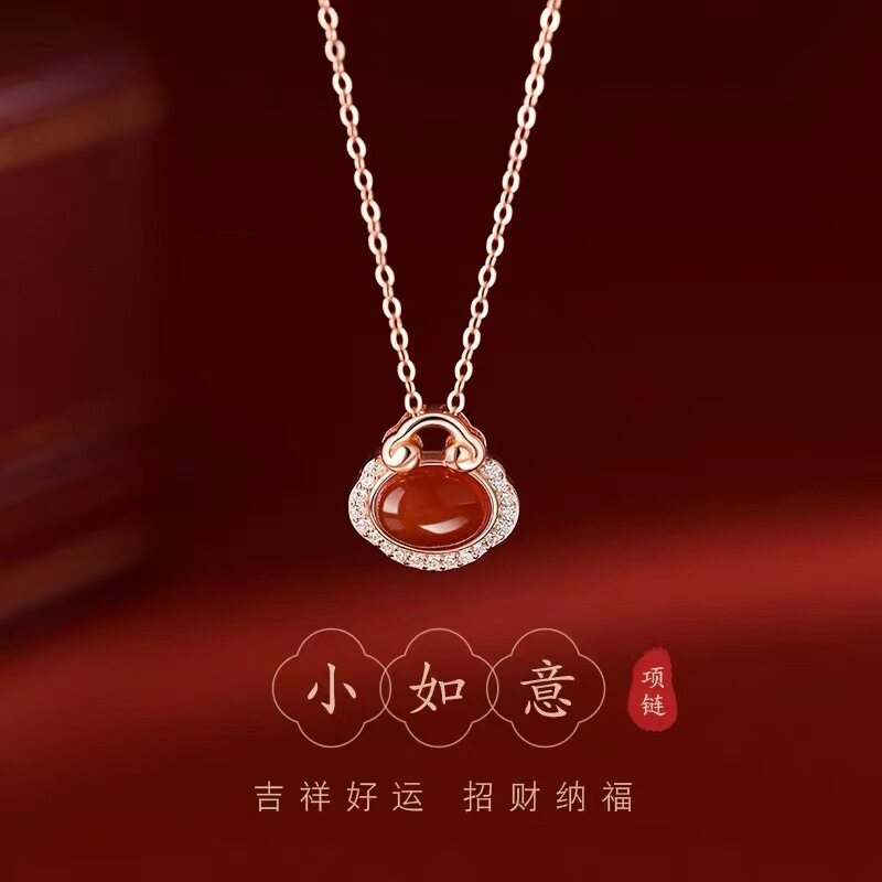 福锁项链女款2025新款爆款蛇本命年锁骨链新年红色毛衣链小众设计