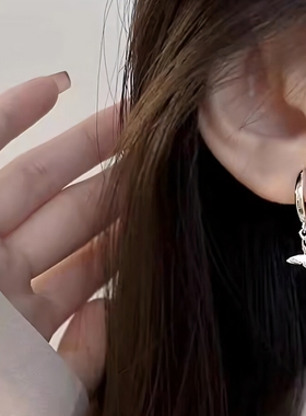 2025新款蝴蝶耳扣耳钉女小众高级感素圈耳环爆款韩版通勤耳圈耳饰