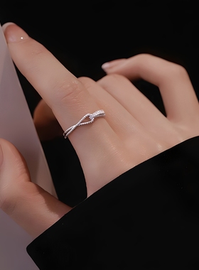 韩系交叉戒指女精致简约ins超闪锆石指环冷淡风气质开口食指戒潮