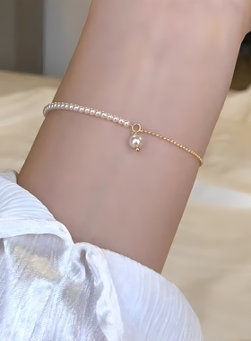 新款极细珍珠手链女款轻奢小众精致简约高级感半珠手串送女友礼物