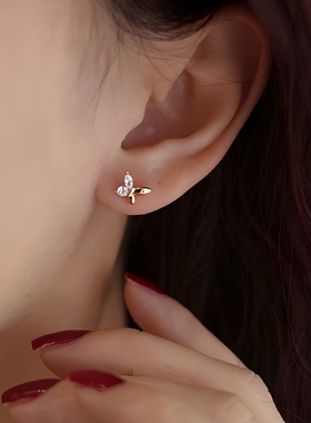 2025新款闪钻小蝴蝶耳钉925银针小众设计高级感温柔精致百搭耳环
