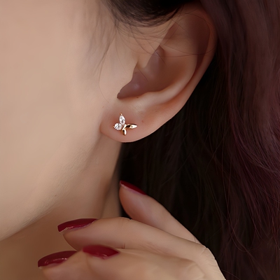 2025新款闪钻小蝴蝶耳钉925银针小众设计高级感温柔精致百搭耳环