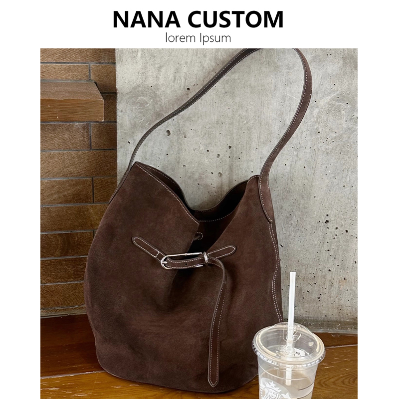 复古麂皮水桶包大容量通勤托特包