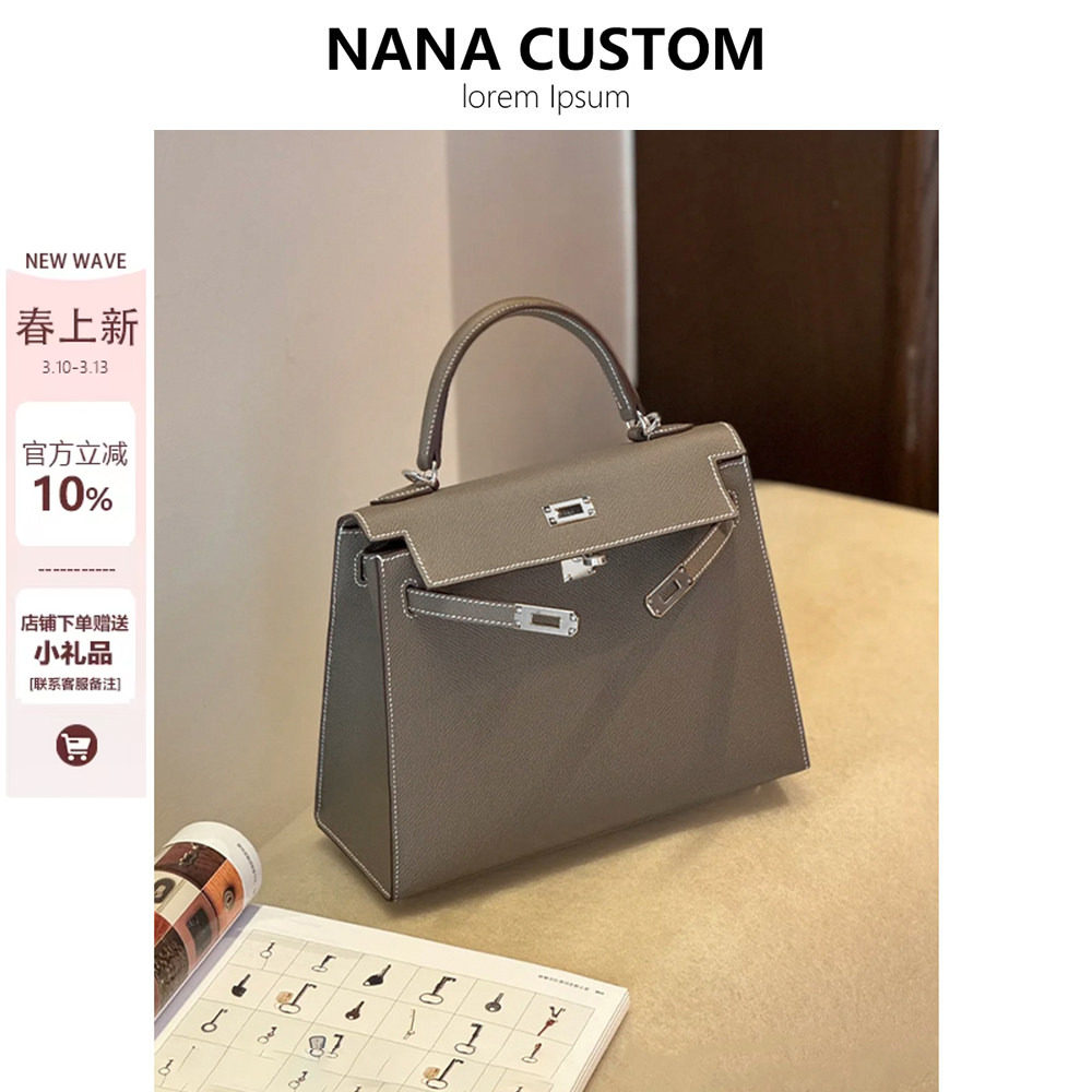 2026春夏大象灰真皮mini二代小方包包女高级感百搭手提单肩斜挎包