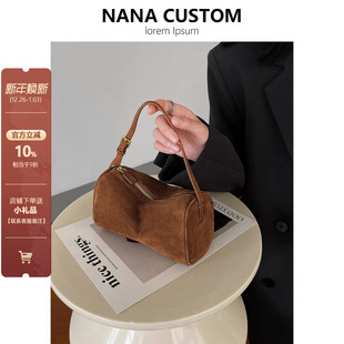 复古麂皮90s笔袋包女圆筒包高级感2025新款 腋下包真皮单肩斜挎包