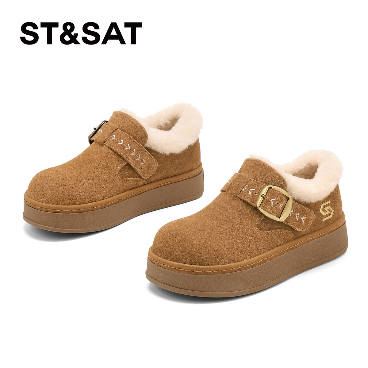 星期六厚底加绒保暖勃肯鞋女2025新款冬季毛毛棉鞋复古增高雪地靴,女鞋,勃肯鞋/软木鞋,淘宝优惠券,粉丝福利购,淘宝优惠卷