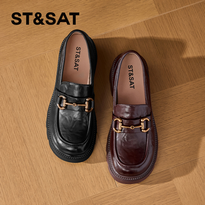 不累脚一脚蹬黑色小皮鞋