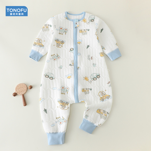 儿童睡袋秋冬夹棉加厚宝宝连体睡衣分腿式婴儿防踢被男女童家居服