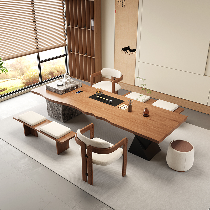 实木整板大板岛台茶桌茶盘一体