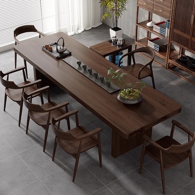 侘寂风实木大板茶桌椅组合办公室