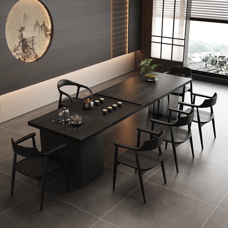 老板办公室实木大板一体式茶台