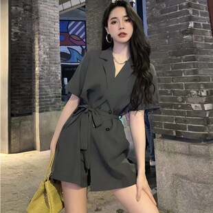连体短裤 裙 时尚 阔腿连衣裤 2025新款 高腰宽松西装 女夏季 潮西装 薄款