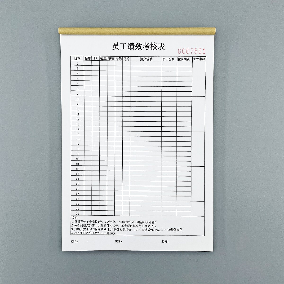 员工绩效考核表工作表现记录表格