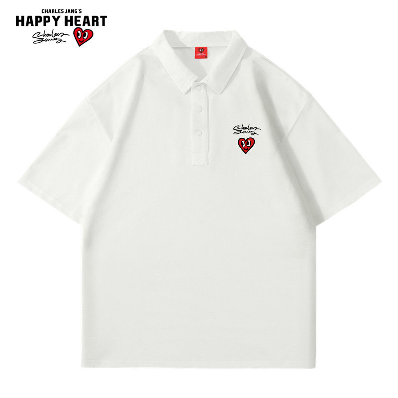 查尔斯桃心 日系翻领短袖t恤男夏季新款爱心印花休闲polo衫上衣T