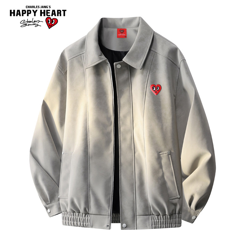 查尔斯桃心 美式复古PU皮夹克男春秋季翻领休闲百搭机车情侣外套