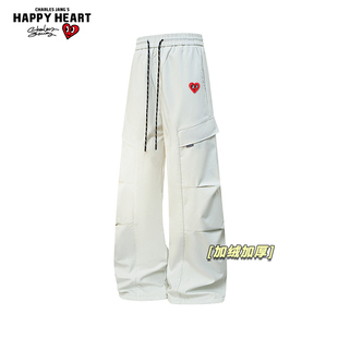 查尔斯桃心美式工装户外冲锋裤男女冬季加厚加绒宽松直筒长裤子