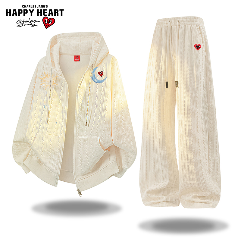 查尔斯桃心日月印花开衫卫衣套装