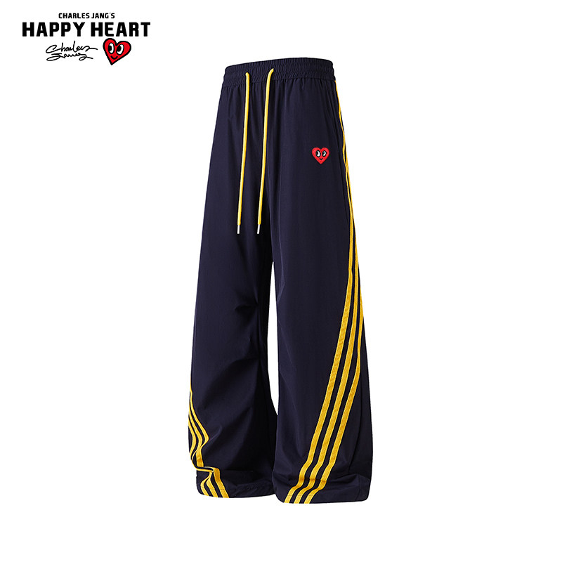 查尔斯桃心美式条纹运动裤男女春秋季休闲直筒宽松潮牌休闲长裤子,男装,休闲裤,淘宝优惠券,粉丝福利购,淘宝优惠卷