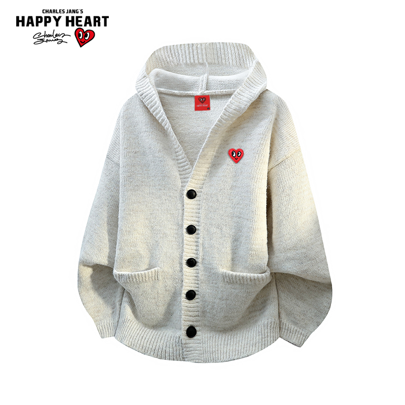 查尔斯桃心连帽单排扣针织衫外套潮男女冬季