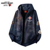 查尔斯桃心满天星开衫 连帽卫衣男秋冬季 图案印花拼色宽松情侣外套