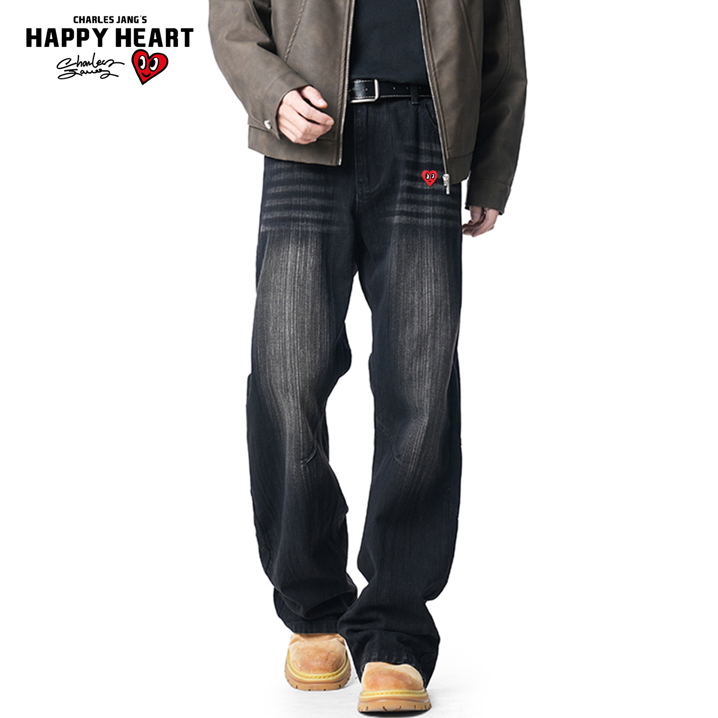 查尔斯桃心微喇牛仔裤男款春秋季宽松美式vibe复古直筒阔腿长裤子,男装,牛仔裤,淘宝优惠券,粉丝福利购,淘宝优惠卷