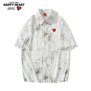 查尔斯桃心 新中式POLO衫男短袖t恤男单排扣外套上衣宽松大码情侣