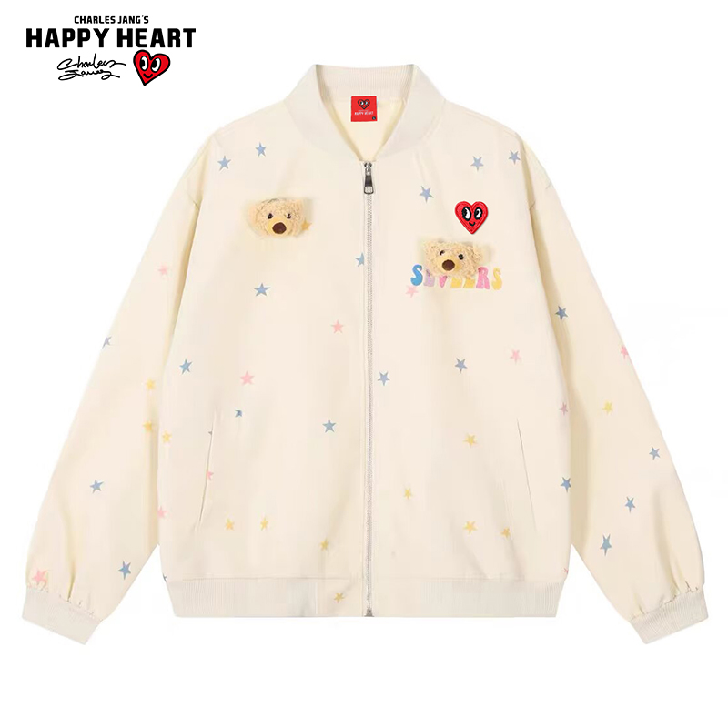 查尔斯桃心星星印花棒球服外套男