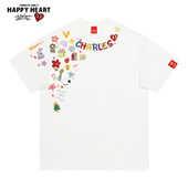 查尔斯桃心 纯棉圆领情侣 美式 卡通涂鸦印花短袖 t恤男女2025年夏季