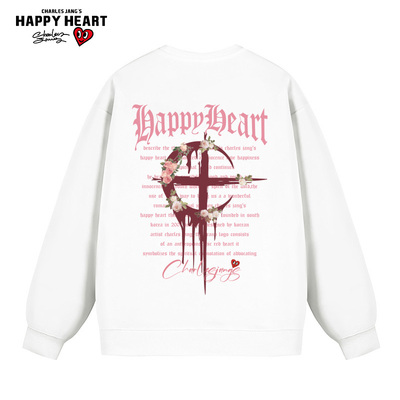 查尔斯桃心 哥特字母月牙印花美式落肩袖圆领卫衣男女春秋季内搭